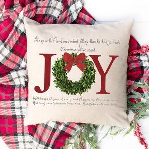 Christmas Pillow Cover, Joy, 16x16, Brand New, Made to Order,  Christmas Gift